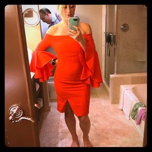 Ruffle sleeve strapless cocktail dress